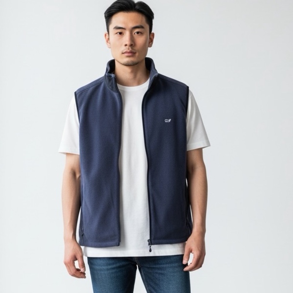 Vineyard Vines Men’s Navy Fleece Front Zip Vest - Size Large